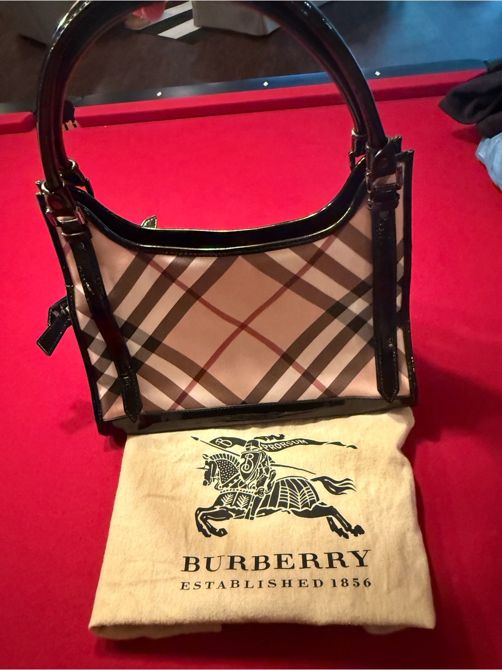 Burberry Beige Nova Check Shoulder Bag with Black Trim
